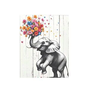 Flower Elephant Unframed Canvas Wall Art  16" X 20"